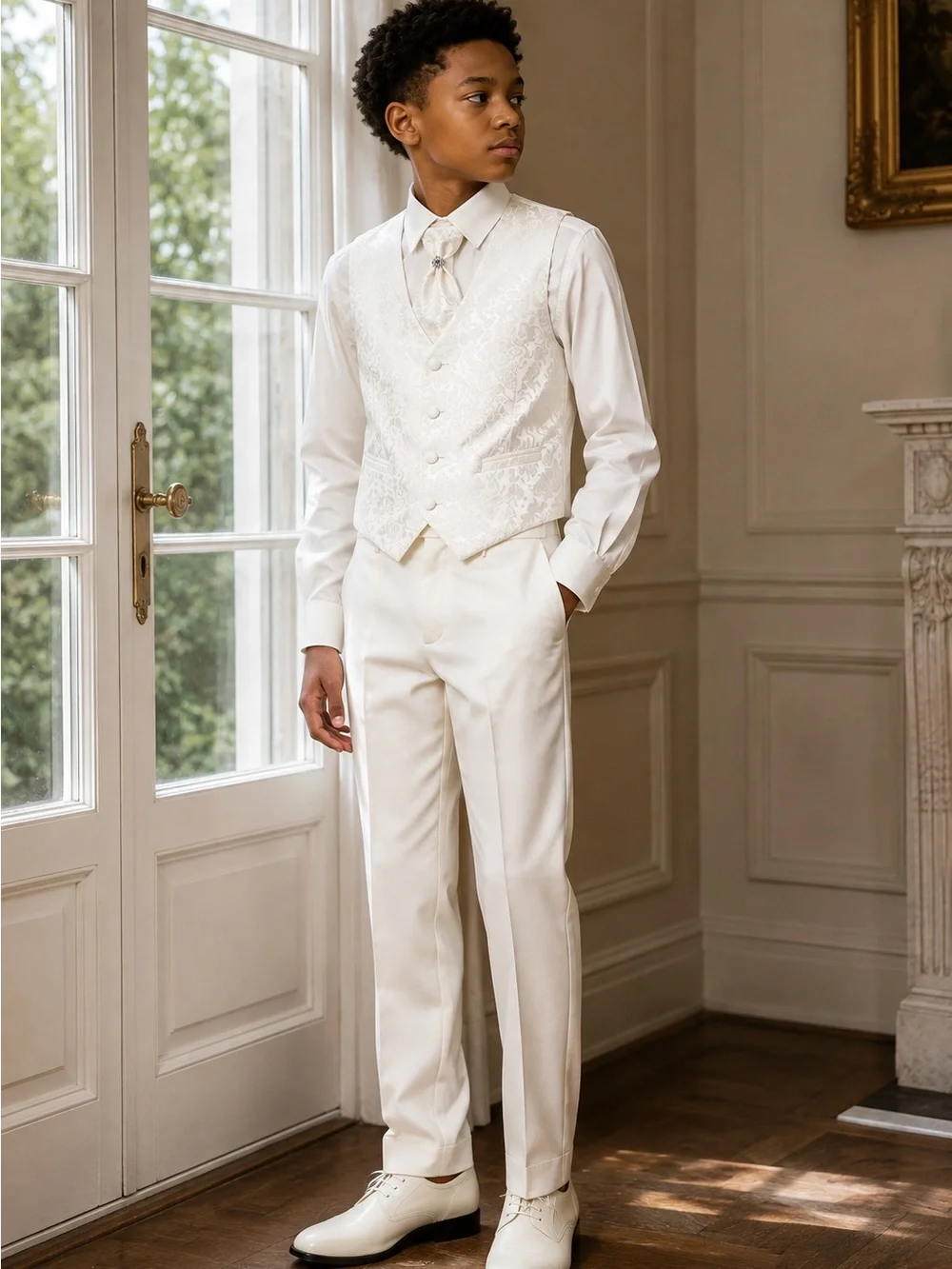 SIRRI Boys Ivory Jacquard 5 Piece Tuxedo Suit Age 11 Wedding Communion Formal